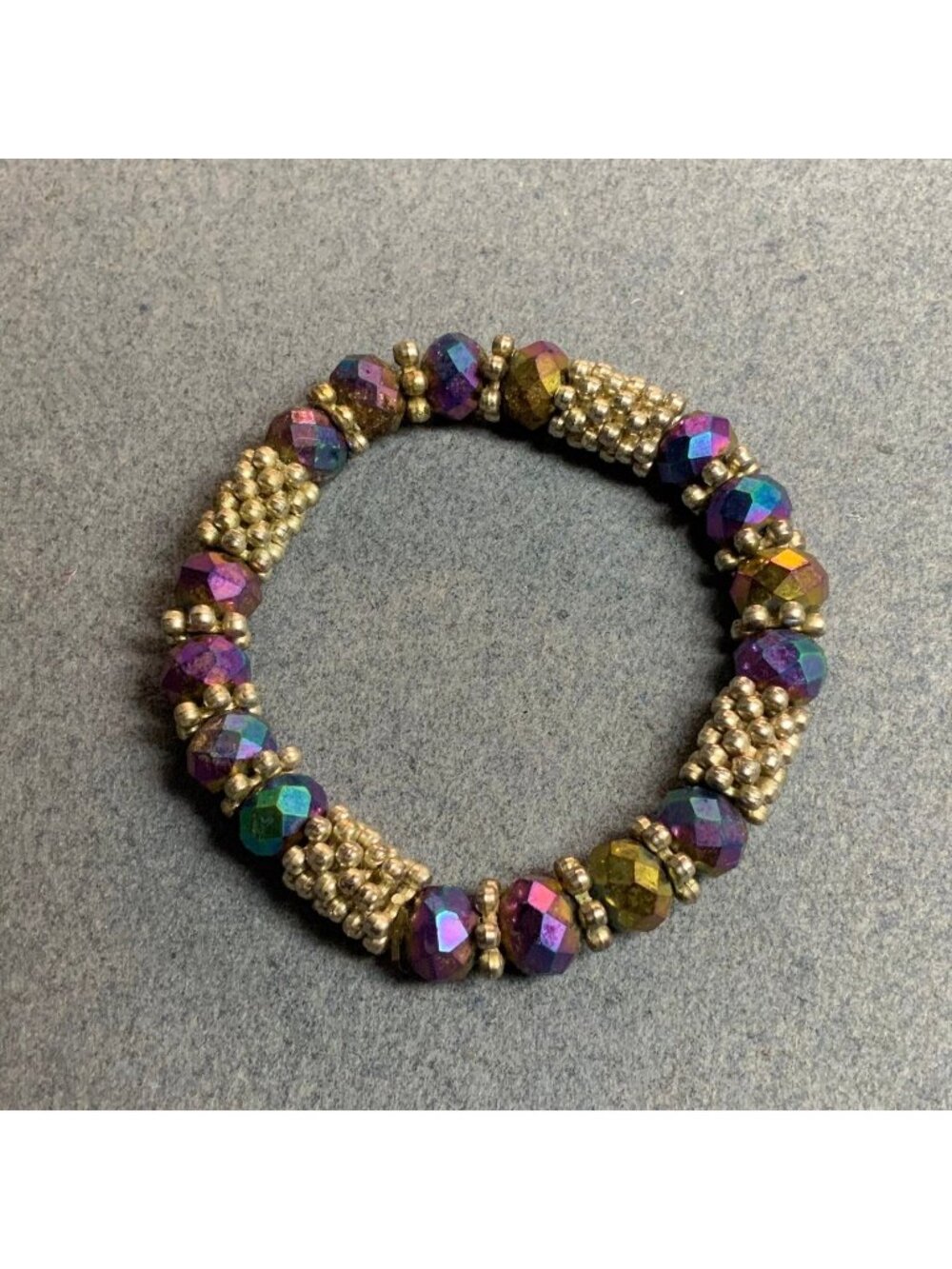 Faceted Bead Stretch Bracelet 7 In As Is Multi Color Iridescent Silver Spacers